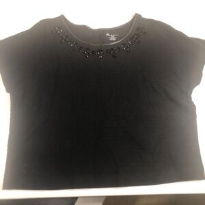 Lane Bryant Womens 22/24 Black Rhinestone Shirt Blouse‎ Whimsigoth Romantic Goth